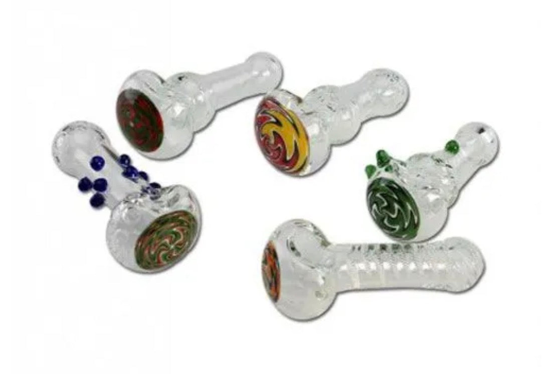 Black Leaf Glass Hand Pipes – Various Designs, 120mm